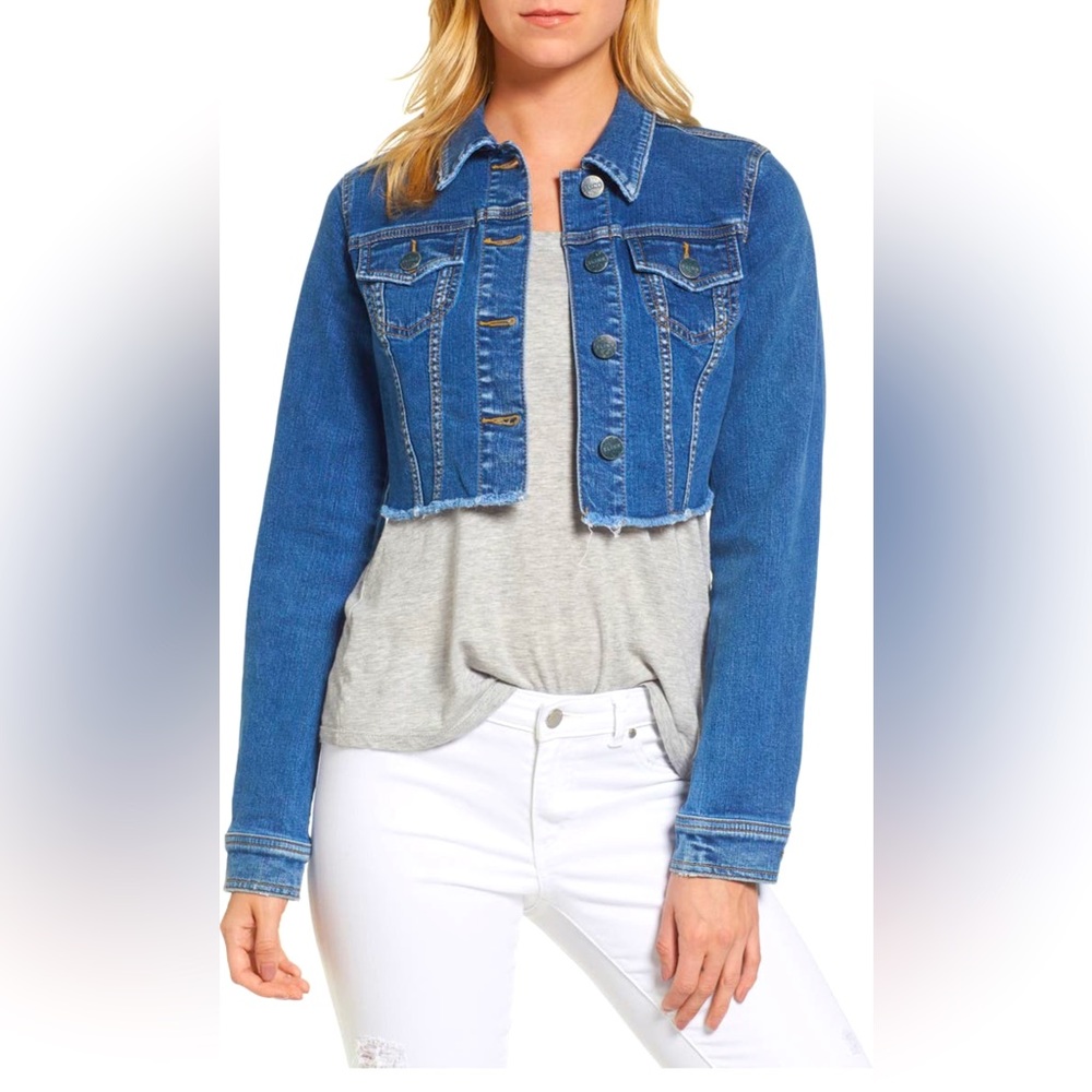 NWT Slink Jeans Fray Cropped Jean Jacket Women’s Size Small Blue Never worn.